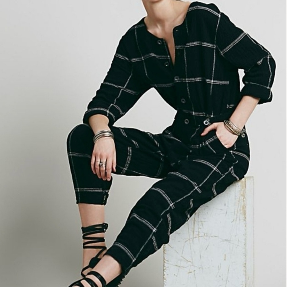 Free People Keep it in Check Overall Jumpsuit sz Large Cotton